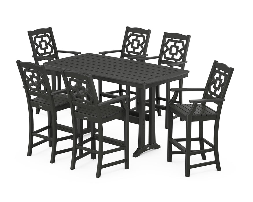 Martha Stewart by POLYWOOD Chinoiserie Arm Chair 7-Piece Bar Set with Trestle Legs in Black
