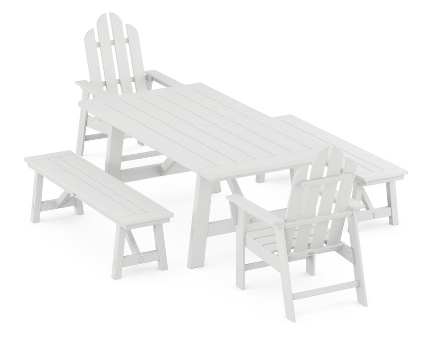 POLYWOOD Long Island 5-Piece Rustic Farmhouse Dining Set With Trestle Legs in White