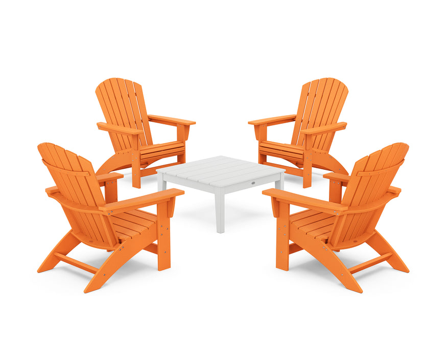 POLYWOOD® 5-Piece Nautical Grand Adirondack Chair Conversation Group in Tangerine / White