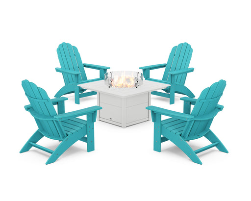 POLYWOOD® 5-Piece Vineyard Grand Adirondack Conversation Set with Fire Pit Table in Black