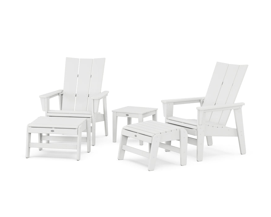 POLYWOOD® 5-Piece Modern Grand Upright Adirondack Set with Ottomans and Side Table in White