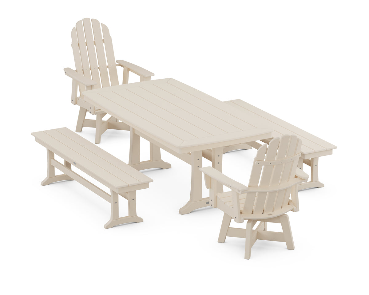 POLYWOOD Vineyard Adirondack Swivel Chair 5-Piece Dining Set with Tres — Outdoor Rooms by Design