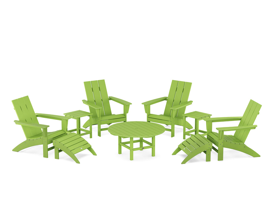 POLYWOOD Modern Adirondack Chair 9-Piece Conversation Set in Lime