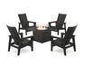 POLYWOOD® 5-Piece Modern Grand Upright Adirondack Conversation Set with Fire Pit Table in Black
