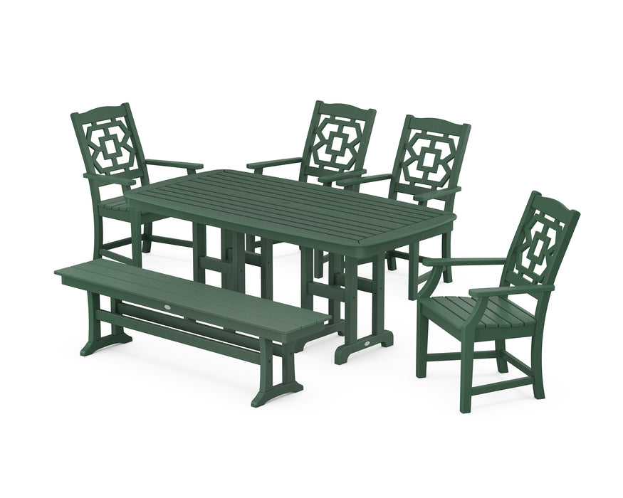 Martha Stewart by POLYWOOD Chinoiserie 6-Piece Dining Set with Bench in Green