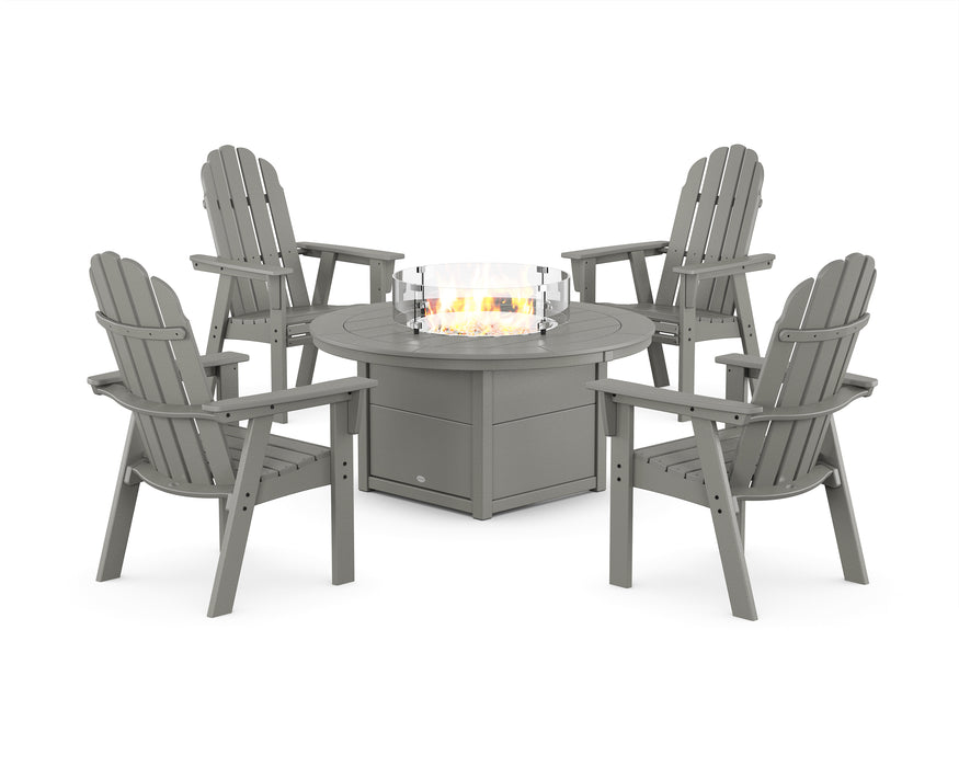POLYWOOD® Vineyard 4-Piece Curveback Upright Adirondack Conversation Set with Fire Pit Table in Teak