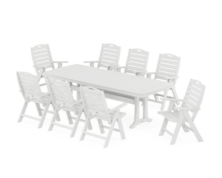 POLYWOOD Nautical Highback 9-Piece Dining Set with Trestle Legs in White