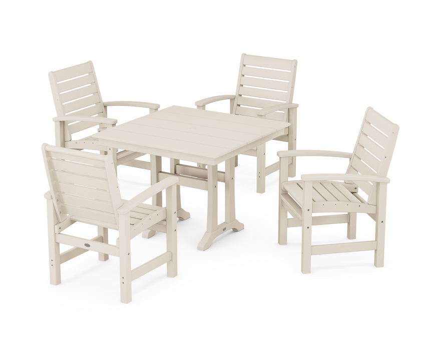 POLYWOOD Signature 5-Piece Farmhouse Dining Set With Trestle Legs in Sand
