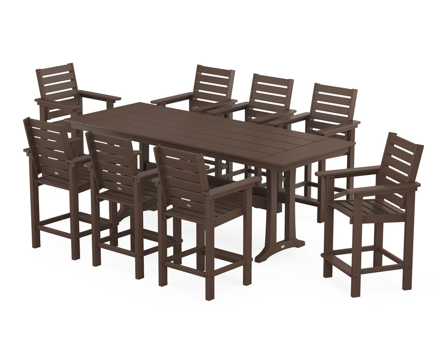 POLYWOOD® Captain 9-Piece Farmhouse Counter Set with Trestle Legs in Sand