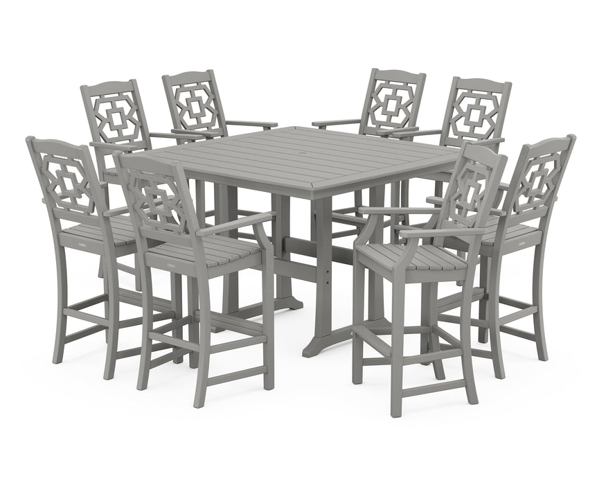 Martha Stewart by POLYWOOD Chinoiserie 9-Piece Square Bar Set with Trestle Legs in Slate Grey