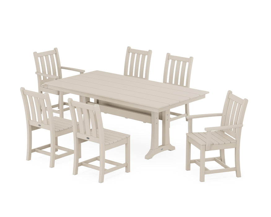 POLYWOOD Traditional Garden 7-Piece Farmhouse Dining Set With Trestle Legs in Sand
