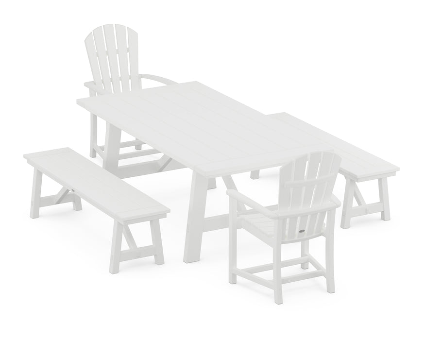 POLYWOOD Palm Coast 5-Piece Rustic Farmhouse Dining Set With Trestle Legs in White