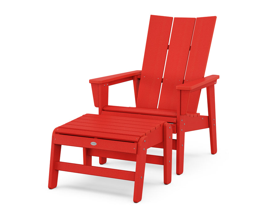 POLYWOOD® Modern Grand Upright Adirondack Chair with Ottoman in Sunset Red