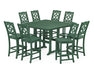 Martha Stewart by POLYWOOD Chinoiserie 9-Piece Square Side Chair Bar Set with Trestle Legs in Green