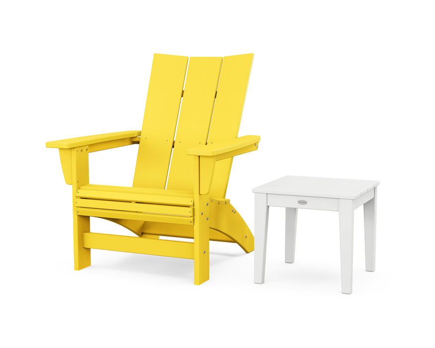 POLYWOOD® Modern Grand Adirondack Chair with Side Table in Lime / White