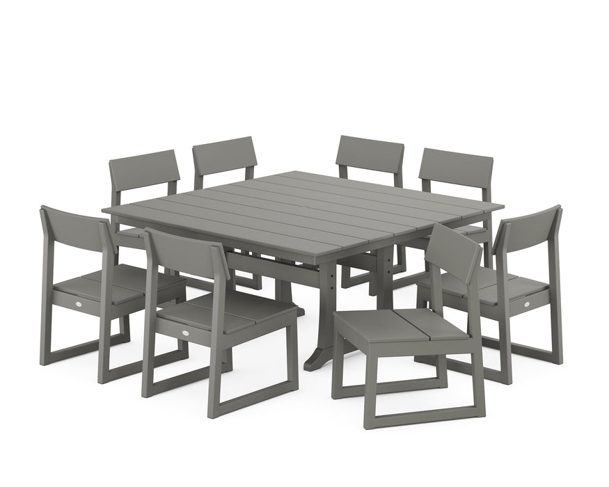 POLYWOOD EDGE Side Chair 9-Piece Dining Set with Trestle Legs in Slate Grey