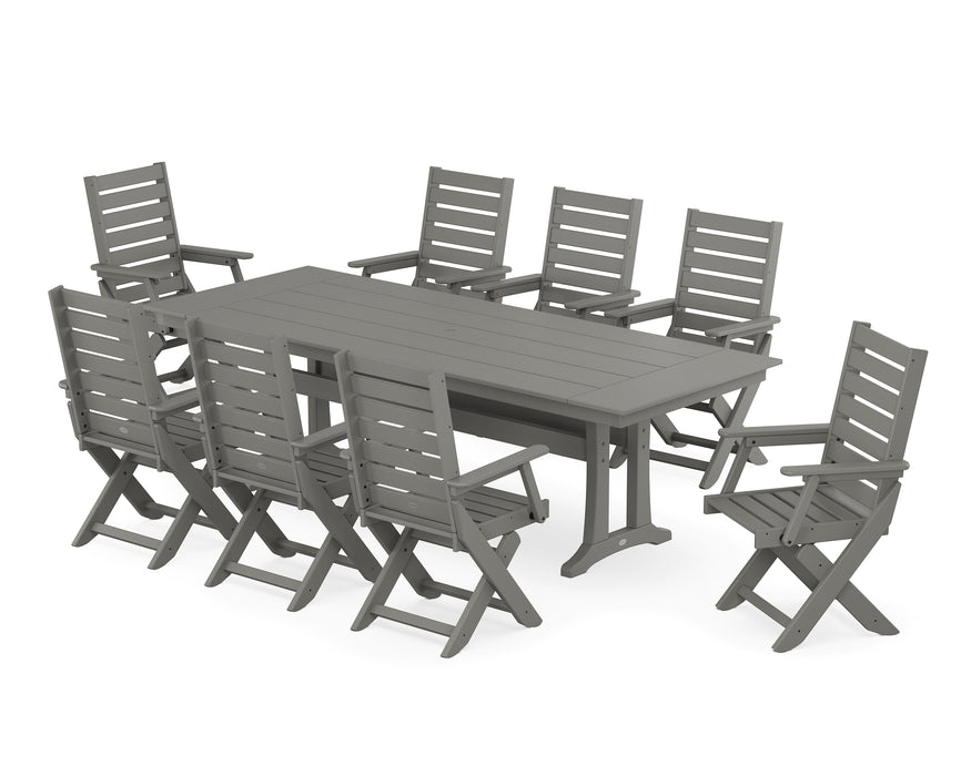 POLYWOOD Captain 9-Piece Farmhouse Dining Set with Trestle Legs in Slate Grey