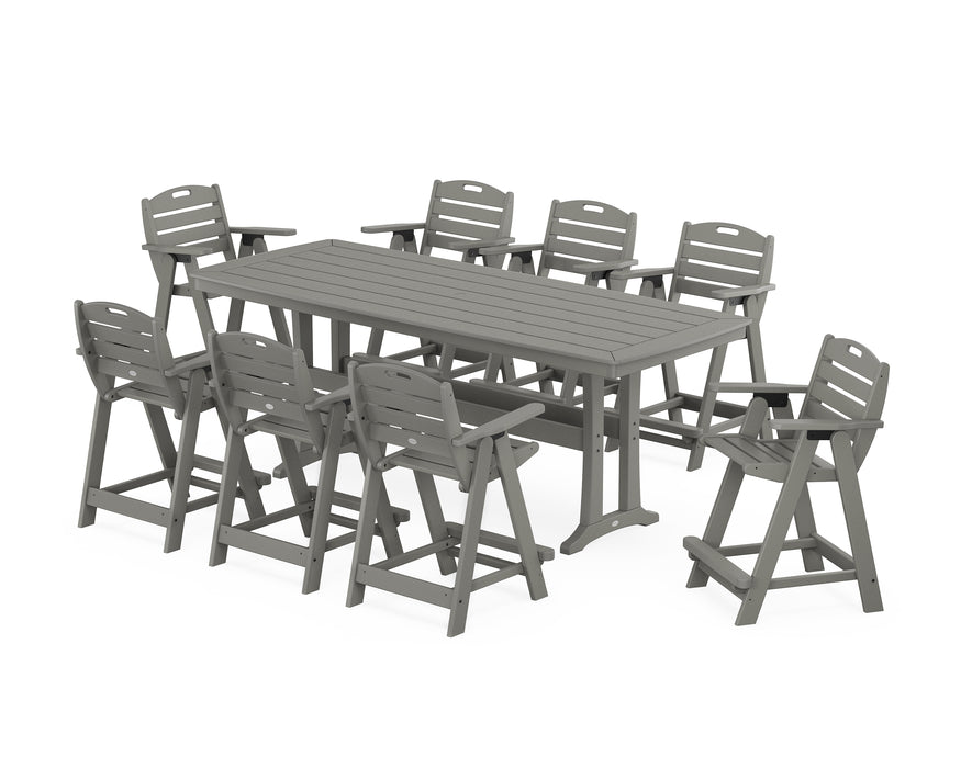 POLYWOOD® Nautical 9-Piece Counter Set with Trestle Legs in Teak