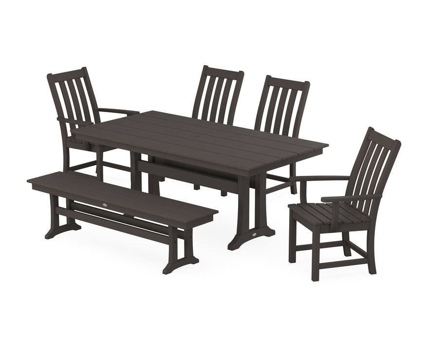 POLYWOOD Vineyard 6-Piece Farmhouse Dining Set With Trestle Legs in Vintage Coffee