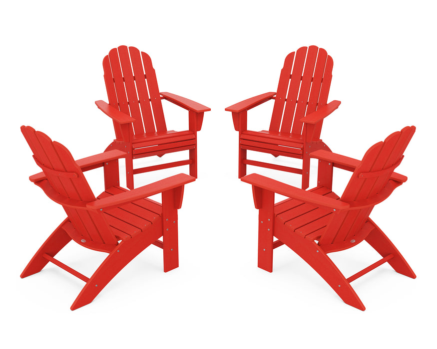 POLYWOOD 4-Piece Vineyard Curveback Adirondack Chair Conversation Set in Sunset Red