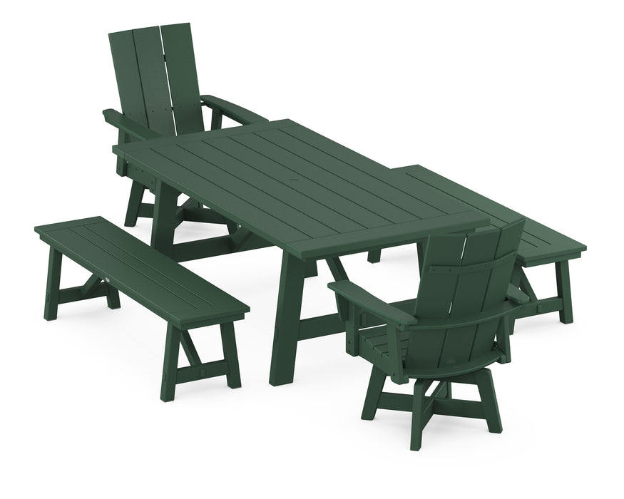 POLYWOOD Modern Adirondack 5-Piece Rustic Farmhouse Dining Set With Trestle Legs in Green