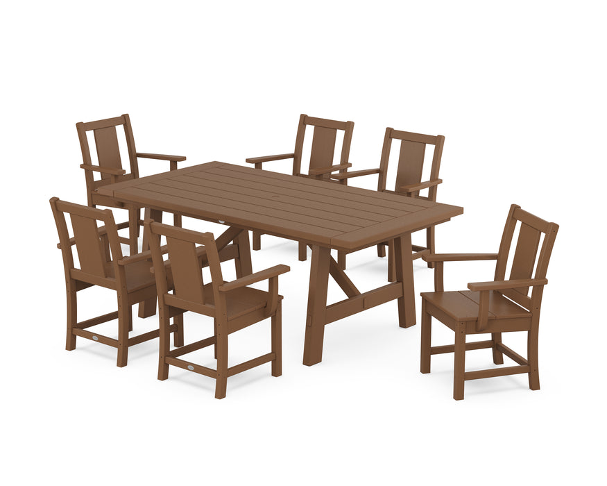 POLYWOOD® Prairie Arm Chair 7-Piece Rustic Farmhouse Dining Set in Teak