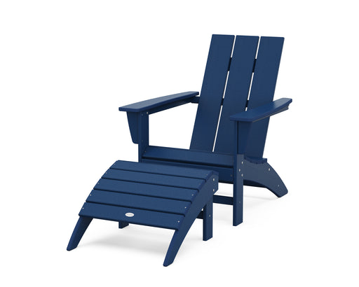 POLYWOOD Modern Adirondack Chair 2-Piece Set with Ottoman in Navy