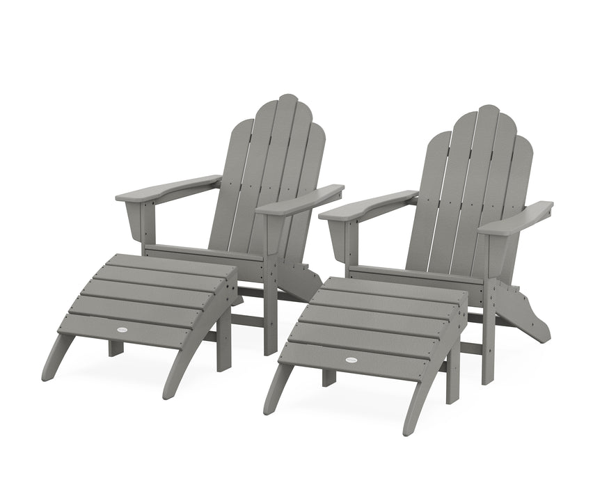 POLYWOOD Long Island Adirondack Chair 4-Piece Set with Ottomans in Tangerine