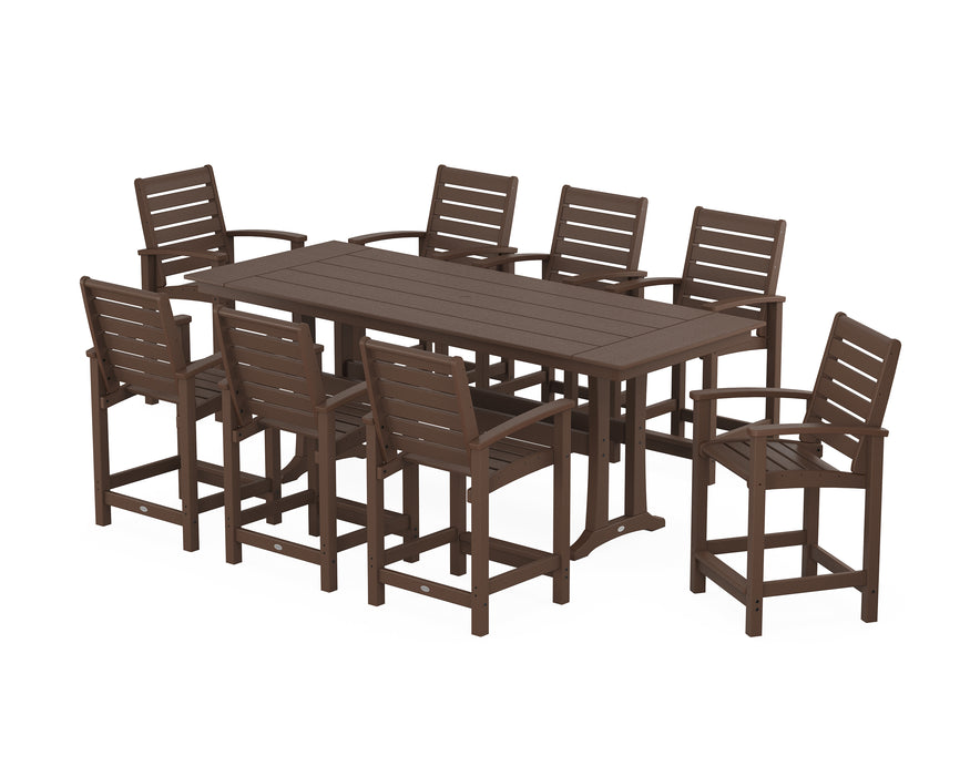 POLYWOOD® Signature 9-Piece Farmhouse Counter Set with Trestle Legs in Mahogany