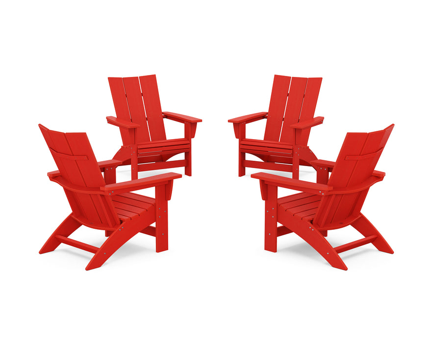 POLYWOOD® 4-Piece Modern Grand Adirondack Chair Conversation Set in Sunset Red