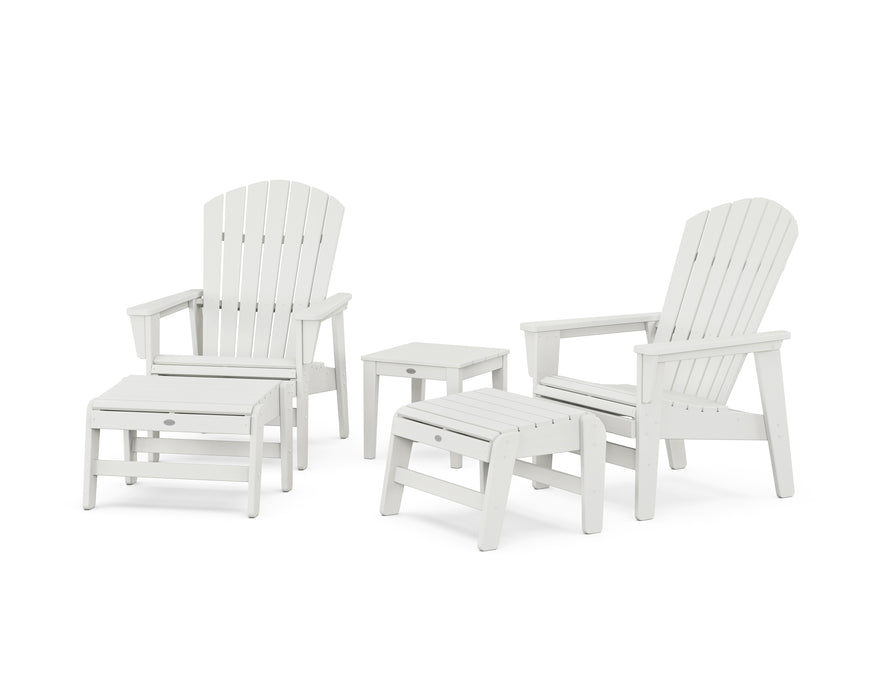 POLYWOOD® 5-Piece Nautical Grand Upright Adirondack Set with Ottomans and Side Table in Vintage White