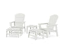 POLYWOOD® 5-Piece Nautical Grand Upright Adirondack Set with Ottomans and Side Table in Vintage White