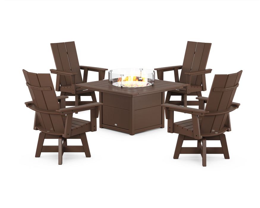 POLYWOOD® Modern 4-Piece Curveback Upright Adirondack Conversation Set with Fire Pit Table in Sand