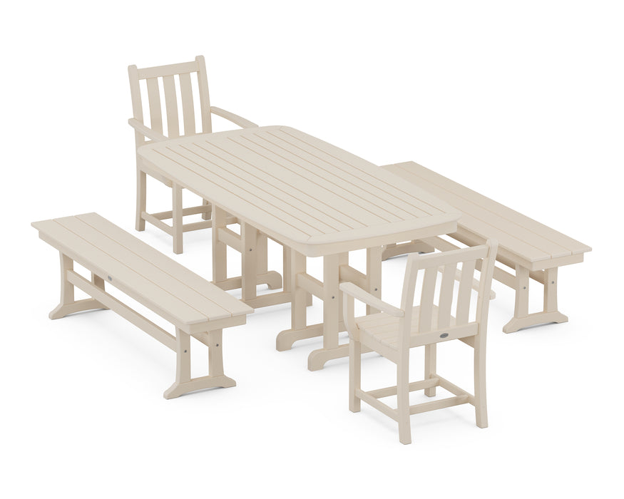 POLYWOOD Traditional Garden 5-Piece Dining Set with Benches in Sand