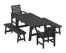 POLYWOOD Signature 5-Piece Rustic Farmhouse Dining Set With Benches in Black