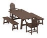 POLYWOOD Classic Adirondack 5-Piece Rustic Farmhouse Dining Set With Benches in Mahogany