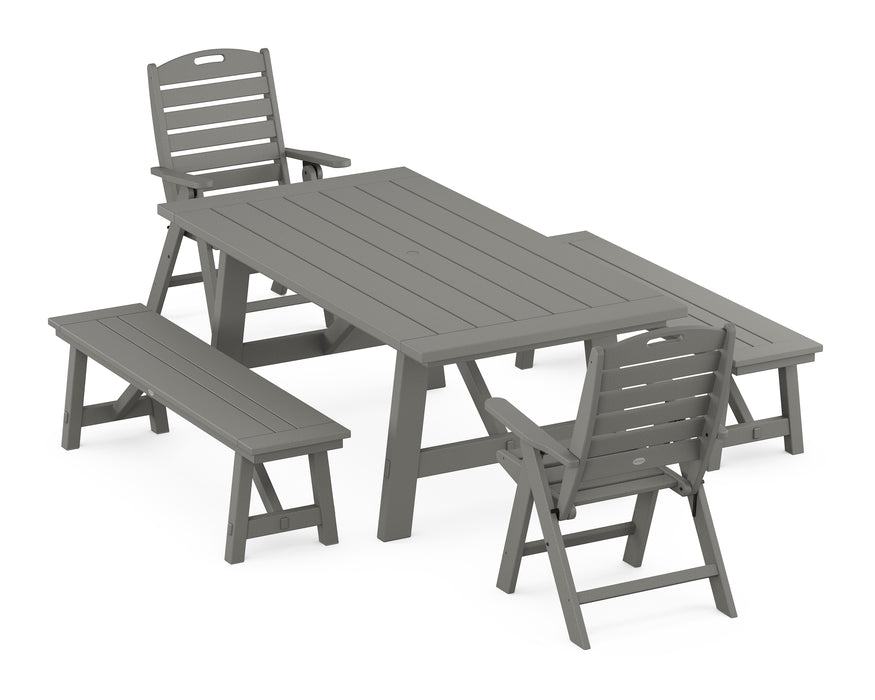 POLYWOOD Nautical Highback 5-Piece Rustic Farmhouse Dining Set With Trestle Legs in Slate Grey