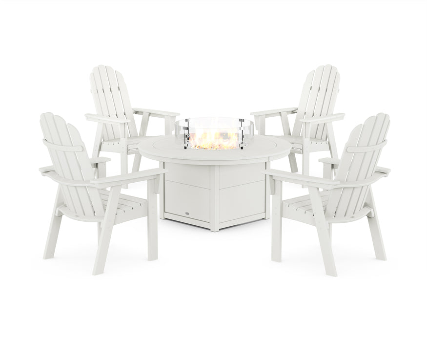 POLYWOOD® Vineyard 4-Piece Curveback Upright Adirondack Conversation Set with Fire Pit Table in Vintage White