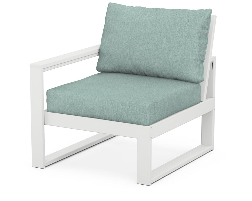 POLYWOOD® EDGE Modular Left Arm Chair in White with Glacier Spa fabric