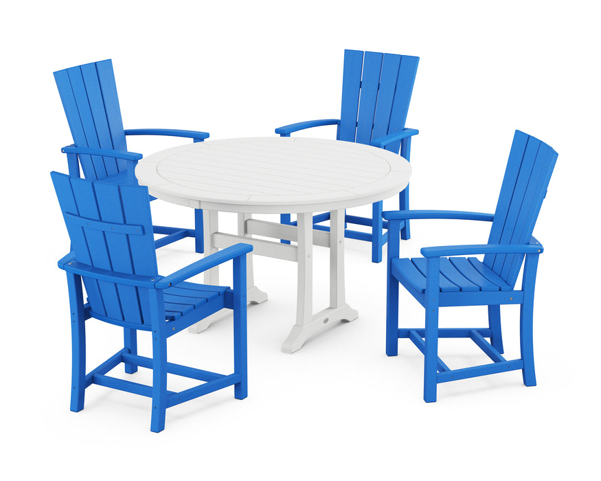 POLYWOOD Quattro 5-Piece Round Dining Set with Trestle Legs in Pacific Blue