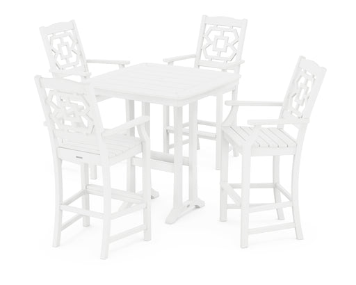 Martha Stewart by POLYWOOD Chinoiserie 5-Piece Bar Set with Trestle Legs in White