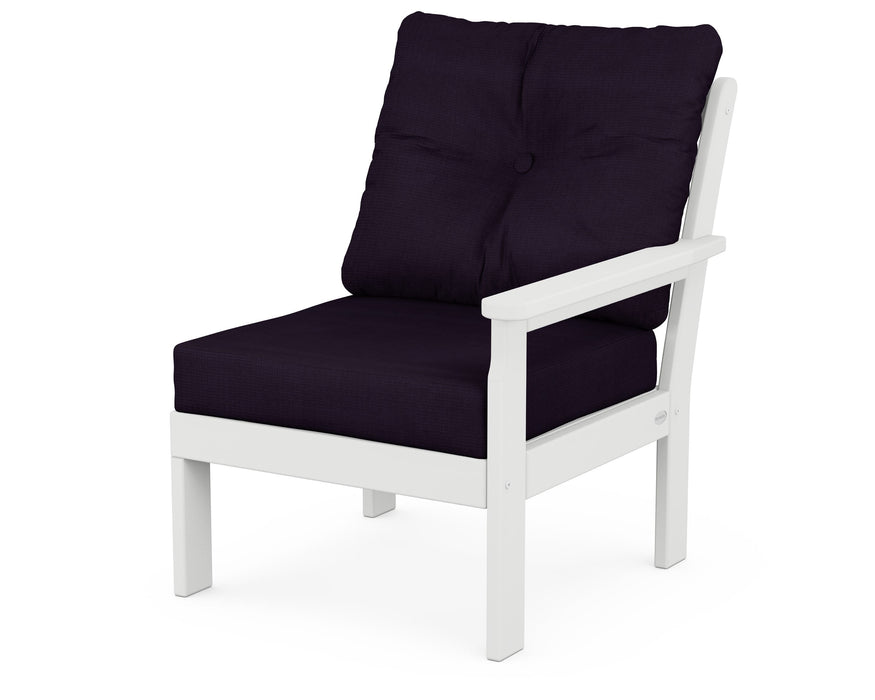 POLYWOOD Vineyard Modular Right Arm Chair in White with Navy Linen fabric