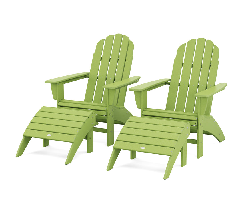 POLYWOOD Vineyard Curveback Adirondack Chair 4-Piece Set with Ottomans in Lime