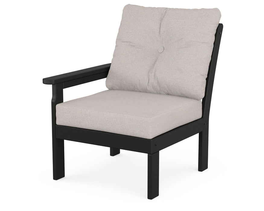 POLYWOOD Vineyard Modular Left Arm Chair in Black with Dune Burlap fabric