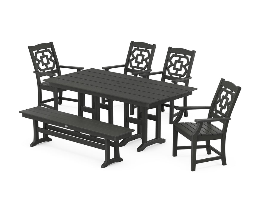 Martha Stewart by POLYWOOD Chinoiserie 6-Piece Farmhouse Dining Set with Bench in Black
