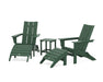 POLYWOOD Modern Folding Adirondack Chair 5-Piece Set with Ottomans and 18" Side Table in