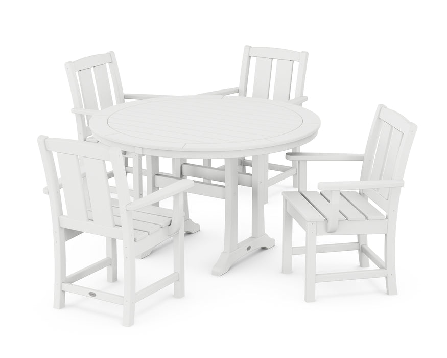 POLYWOOD® Mission 5-Piece Round Dining Set with Trestle Legs in White