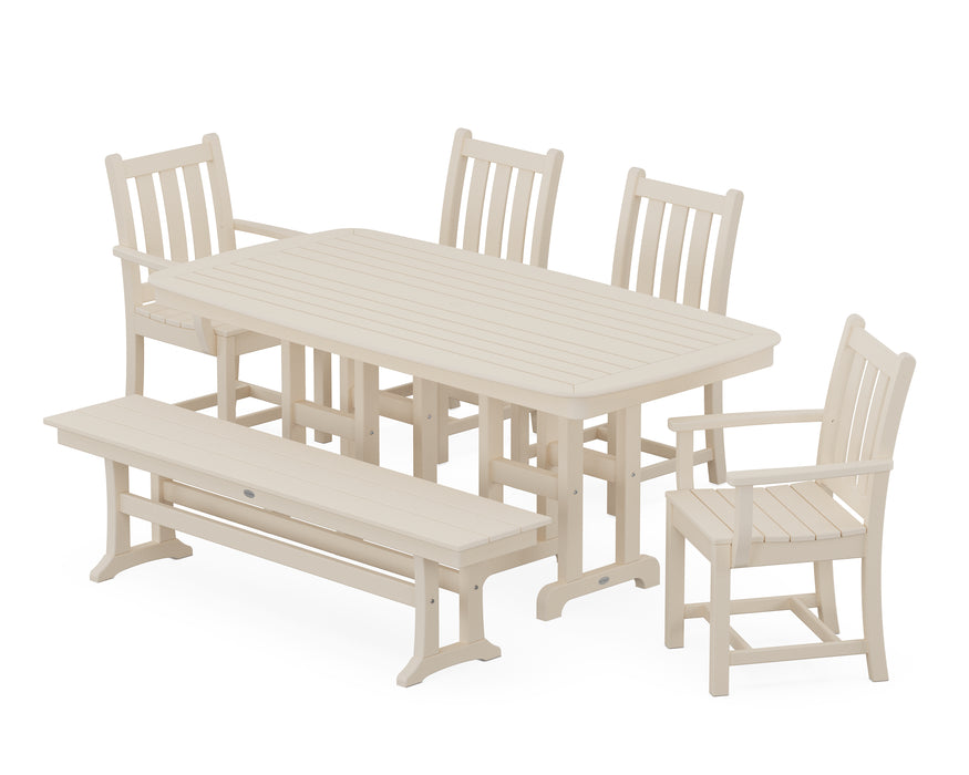 POLYWOOD Traditional Garden 6-Piece Dining Set with Bench in Sand