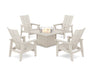 POLYWOOD® 5-Piece Modern Grand Upright Adirondack Conversation Set with Fire Pit Table in Sand