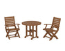 POLYWOOD Signature Folding Chair 3-Piece Round Farmhouse Dining Set in Teak